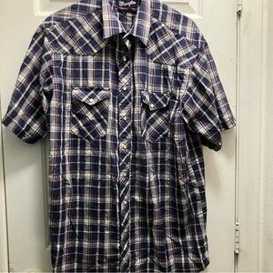 Vintage Wrangler Mens Western Shirt X-Long Tails Plaid 17 L